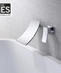 Wall Mount Bathtub Faucet With Waterfall Tub Filler, Brass Chrome Finish, ICC ES PMG certified, modern bathroom wall install