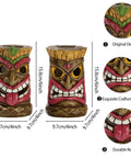 Tiki Head Garden Decor With Solar Outdoor Light Set Of 2 Tropical Hawaiian Resin Yard Sculptures Tiki Torch Statues For Patio Or Lawn Colorful Outdoor Decor Great Holiday Gift 6 Inches, front view with detailed design.