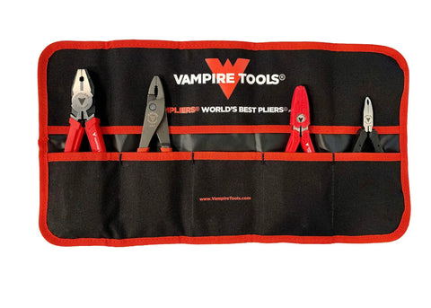 Screw Extractor Pliers Tool Set Four Piece Pro Grade Heavy Duty Pliers Kit with tool pouch showing various pliers