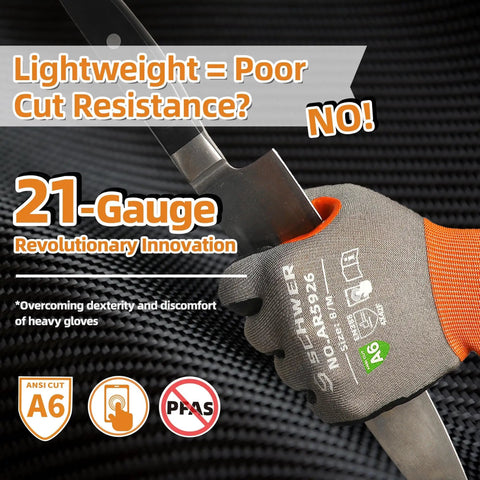 Air Skin 21 Gauge Cut Resistant Work Gloves With Second Skin Comfort Breathable Seamless Knit Flexible Grip Touchscreen Compatible Refined Tasks Size Large 1 Pair showing knife protection