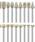 Heavy Duty Diamond Grinding Burrs And Drill Bit Set 20 Piece Rotary Tool Accessories With Standard 1/8 Inch Shank visible in organized array.
