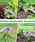 Ultra Durable Manganese Steel Weed Puller Tool with Five Tine Head for multiple garden tasks including weeding and planting.