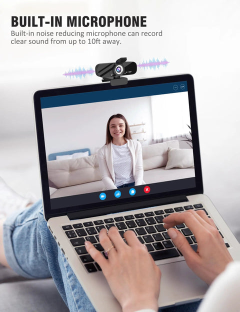 Top Shelf 1080P HD Webcam With Snappy Internal Audio Mic And Sturdy Swivel Stand, Ultra Clear Wide Angle Lens With Privacy Shutter on laptop