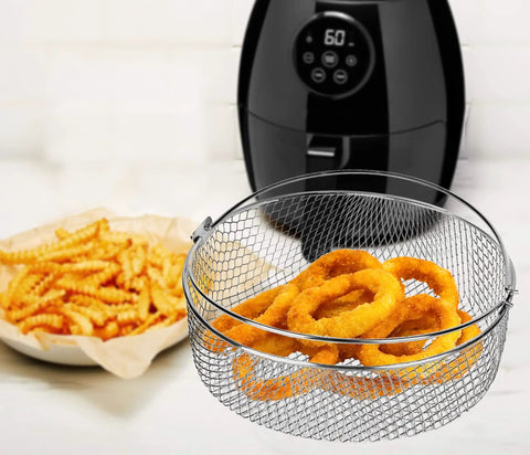 Air Fryer Basket For 6Qt And 8Qt Electric Pressure Cooker, 8.27 Inch Diameter Mesh Steamer Basket with onion rings