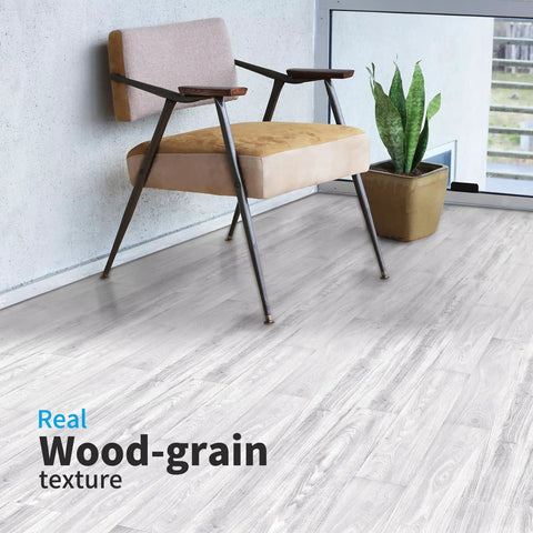 Peel And Stick Vinyl Wood Plank Flooring In Grey Ash 12 Pack Covers 18 Sq Ft Rigid Core Waterproof Self Adhesive Flooring shown in room.