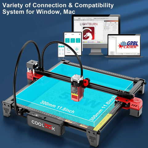 Beast 5.5W Laser Engraver With 300x300mm Work Area, high precision cutter for DIY engraving and cutting projects, shown with software.