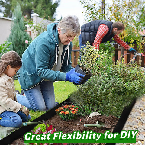 Man and child using No Dig Lawn Edging Kit 40 Ft Landscape Border with Stakes for Lawn Garden Flower Beds Grass Path Edging