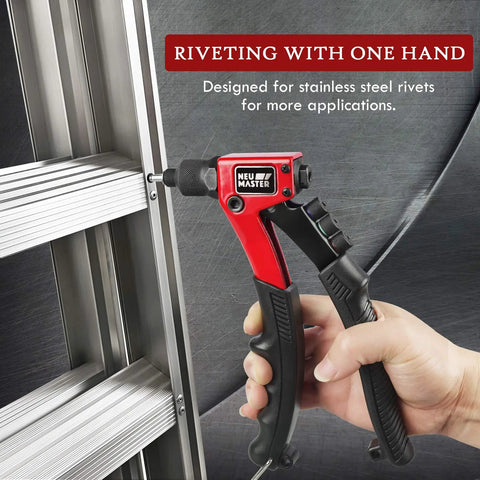Heavy Duty Rivet Gun Kit With 4 Tool Free Interchangeable Heads And Carrying Case Includes 200 Rivets One Hand Pop Riveter