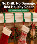 Heavy Duty Christmas Adhesive Wall Hooks For Stockings And Garland Damage Free Clear Sticky Holders With Chill Out Setup For Sweet Grip Mantel Holiday Decoration with red stockings and a festive wreath