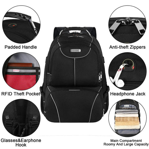 Front view of Insulated Lunch Backpack With Leakproof Cooler Compartment For Office Travel And College, anti-theft zippers, RFID pocket.