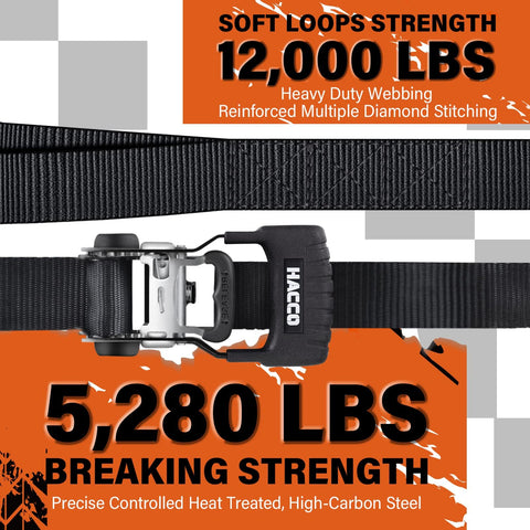 Heavy Duty Ratchet Straps With Padded Handle 5280 Lb Break Strength One Point Six Inch Wide Tie Down Straps S Hook And Soft Loop Eight Feet For UTV Motorcycle Truck Cargo Secure Built Tough And Easy To Use.