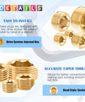 Brass Pipe Plug Fitting Set, 30 Pieces, NPT Male Plugs In One Eighth Inch, Internal Hex Thread, installation details