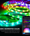 Indoor Outdoor RGBIC Smart WiFi LED Strip With Voice Control And Music Sync, 16.4 Feet, Multi Color LED Tape Lights, app interface visible