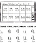 Heavy Hitter 1200 Pcs Mini Screw Assortment Kit Includes M1 Through M1.7 Stainless Steel Self Tapping Micro Screws And Precision Tweezers For Hassle Free Tech Repairs in organized tray.