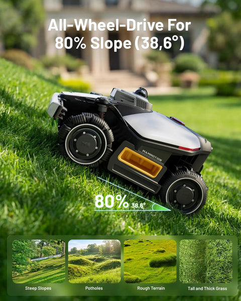 2026 Upgrade LUBA Mini 2 AWD Robot Lawn Mower For A 0.37 Acre Yard With 360 Degree LiDAR And Dual Camera AI Vision on steep slope