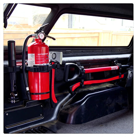 Rubber clamp for mounting tools and equipment (2.5–7.5 in diameter) secured in a vehicle cargo area