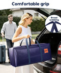 Woman carrying Six Pack Heavy Duty Moving Bags 210GSM With Full Open Side Zipper 93L near car trunk
