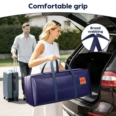 Woman carrying Six Pack Heavy Duty Moving Bags 210GSM With Full Open Side Zipper 93L near car trunk