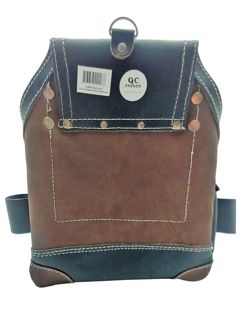 Heavy Duty Leather Nail Pouch With 5 Pockets, Oil Tanned Black Tool Belt Pouch For Carpenters, Reinforced Seams And Dual Snap Loops