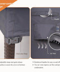 Close-up of Extra Large Patio Furniture Cover Set For Outdoor Table And Sofa Sectional showing strap and air vent design.