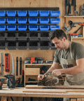 Rock Solid Heavy Duty Wall Mount Tool Organizer Rack With Thirty Spacious Compartments for hardware organization in workshop.