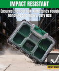 13.5 Inch Small Parts Organizer Box With Stackable Design, 7 Compartments And Removable Dividers, Clear Lid, IP65 Waterproof And Tough-As-Nails Impact-Resistant Case For Your Small Tools And Gear, shown in impact test.