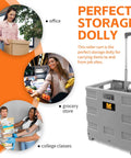 Collapsible Gray Rolling Dolly With Adjustable Handle And Extra Storage For Classroom, Office, And Grocery Runs