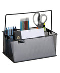Multi Purpose Storage Caddy With Handle For Desk And Kitchen Black Metal Mesh Organizer With Easy Grab Four Compartments