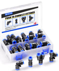 16mm Push To Connect Pneumatic Fittings Kit with 20 pieces including 5 splitters, 5 elbows, 5 tees, 5 straights, plastic connectors