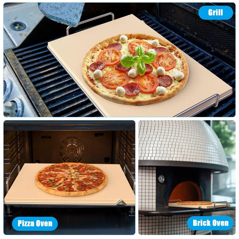 Pizza Stone With Grill Rack For Ninja Woodfire Outdoor Smoker XL OG800 OG900 Series Rectangle Pizza Baking Stone Set in use