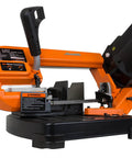 Workhorse Benchtop Metal Band Saw with Variable Speed 125 to 260 fpm, compact black design, shown from the side.