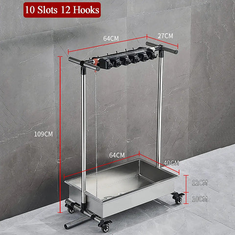 Floor Standing Mop And Broom Organizer Rack With Foldable Hooks Wet Mop Holder Cleaning Tool Cart Visible Measurements
