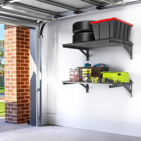 Heavy Duty Garage Wall Shelves 2 Pack Wall Mounted Storage Shelves Black Holds Up To 800 Lbs And Made From Rust Resistant Steel