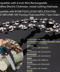 Super Sharp 6 Inch Mini Chainsaw Chain 5 Pack Compatible With Ryobi 18V Pruning Saw shows chain details for wood cutting use.