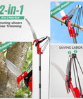 10 Ft Pole Saw For Tree Trimming With Steel Blade And Pruning Scissors Two In One Pro Grade Heavy Duty Manual Limb Cutter