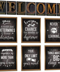 Fresh Industrial Chic Bulletin Board Poster Set Leveling Up Classroom Vibe With Seven Welcome Cutouts And Six Motivational Prints Perfect Teacher Decor Game Changer Glue Dots Included with welcome sign and six framed motivational prints.