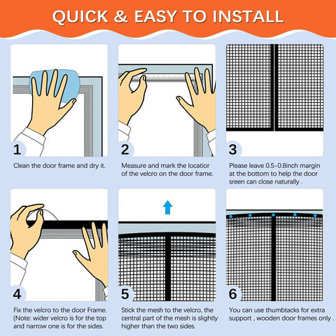 Installation guide for Heavy Duty Fiberglass Magnetic Screen Mesh Door For 38 By 82 Inch Doors Fits 40 By 84 In Interior Patio And Sliding Doors Magnetic Closure Lets Fresh Air In