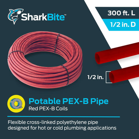 Red PEX B Pipe Half Inch Flexible Water Tubing For Plumbing 300 Foot Coil Freeze Resistant PEX Tubing That Expands