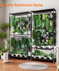 Plant Cabinet With Pegboard 3 Tier Grow Light Shelf Metal Plant Stand With Four Pack 96W Grow Lights For Indoor Plants