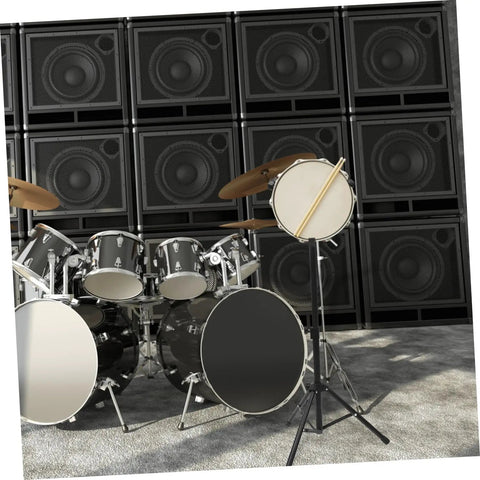 Heavy Duty Tripod Drum Stand And Snare Rack Holder Featuring Non Slip Base For Rock Solid Practice Routines In Sleek Black Finish.
