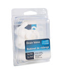Packaging of RV Water Tank Drain Valve With Flange, Durable Plastic Construction, Fits Three Quarter Inch Or One Half Inch Vinyl Tubing.