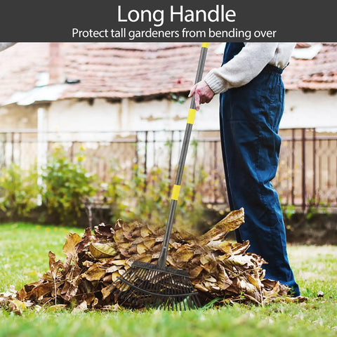 Heavy Duty Leaf Rake With An 18 Inch Wide Metal Head And 25 Tines Extendable 30 To 61 Inch Long Handle Rustproof Skidproof Yard
