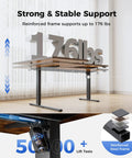 Brown 55x28 Inch Reversible L Shaped Electric Standing Desk With Height Adjustable Sit Stand Motorized Base Ergonomic Computer Corner Table For Home Office Workstation showing reinforced steel frame.