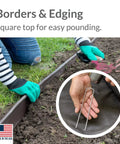 Person installing Beefy 200 Pack Garden Landscape Staples Galvanized 6 Inch Pins Anti Rust 11 Gauge Steel in lawn edging