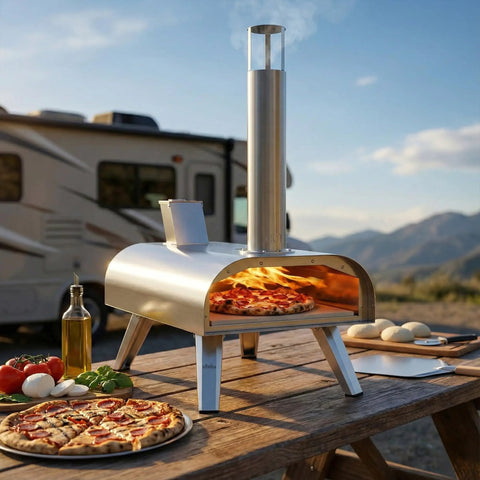 12-Inch Multi-Fuel Outdoor Pizza Oven for Backyard Cooking, Pellet Wood Gas Electric Ready, Reaches 1110F, pizza baking