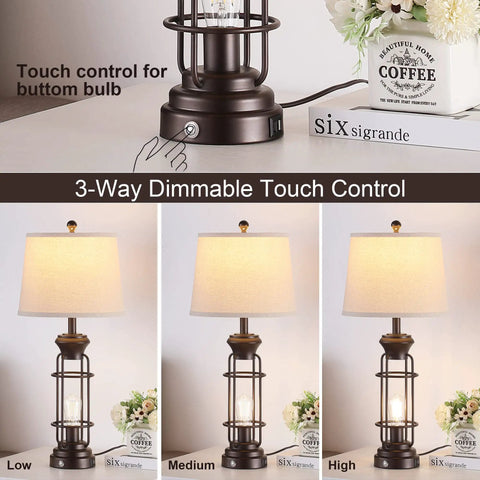 Set Of 2 Farmhouse Tall Table Lamps For Living Room And Bedroom, Oil Rubbed Bronze Finish, 3-way dimmable touch control demo