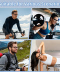 People using Anti Slip Eyeglass Ear Grips And Silicone Ear Cushions For Ray Ban Meta Wayfarer Skyler Headliner Gen 2 Smart Glasses while cycling, gym, hiking, and yoga.