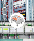 4 Pack Din Rail Quick Terminal Blocks Plug And Play Wire Splitter Connector One In Five Out 32 Amp Heavy Duty Electrical Harness Kit in use.