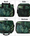 Green Palm Leaf Insulated Picnic Backpack Lunch Bag for women and men portable cooler showing front, side, top, bottom views.