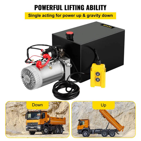 Single Acting 12V DC Hydraulic Pump Power Unit For Dump Trailer, 3.75 Gallon Capacity, Steel Construction, Fast Start, rugged work site